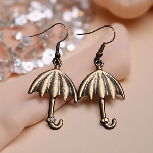Boho Handmade Umbrella Earrings • Antique Copper + Tiny Crystals • Gift Ready
